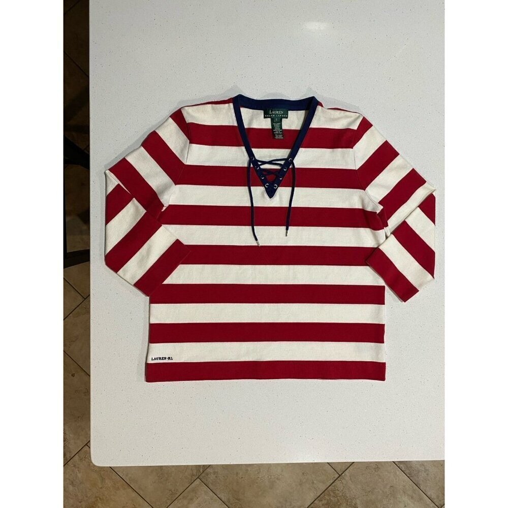 Lauren Ralph Lauren Striped V-Neck Sweater